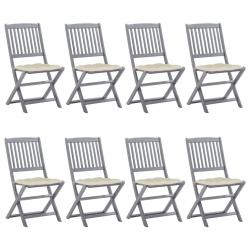 Chaises pliables d'extérieur lot de 8 et coussins Bois d'acacia