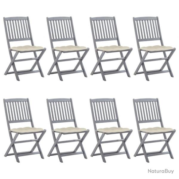 Chaises pliables d'extrieur lot de 8 et coussins Bois d'acacia