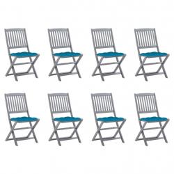 Chaises pliables d'extérieur lot de 8 et coussins Bois d'acacia