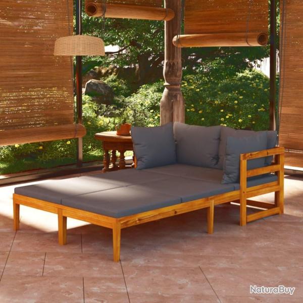 Chaises longues coussins gris fonc lot de 2 Bois acacia solide