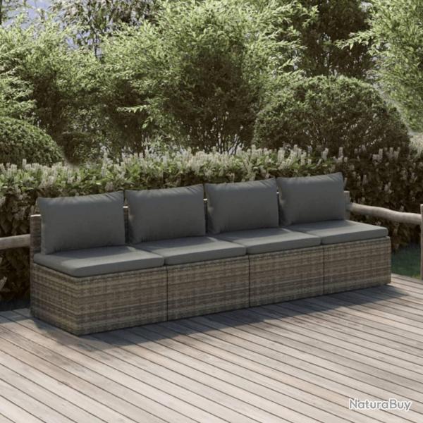 Salon de jardin 4 pcs avec coussins Gris Rsine tresse