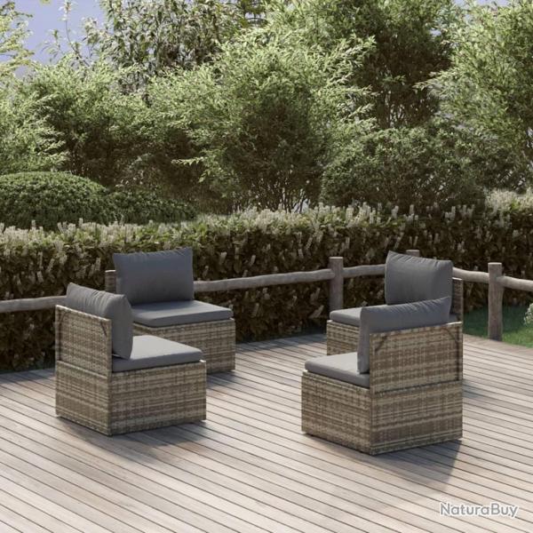 Canaps centraux de jardin 4 pcs Gris 57x57x56 cm Poly rotin