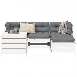 Salon de jardin 5 pcs blanc bois massif de pin