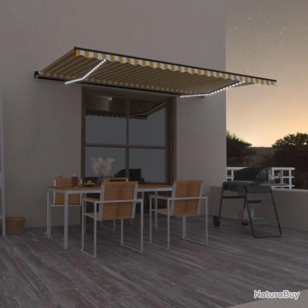 Auvent manuel rtractable avec LED 500x300 cm Jaune et blanc