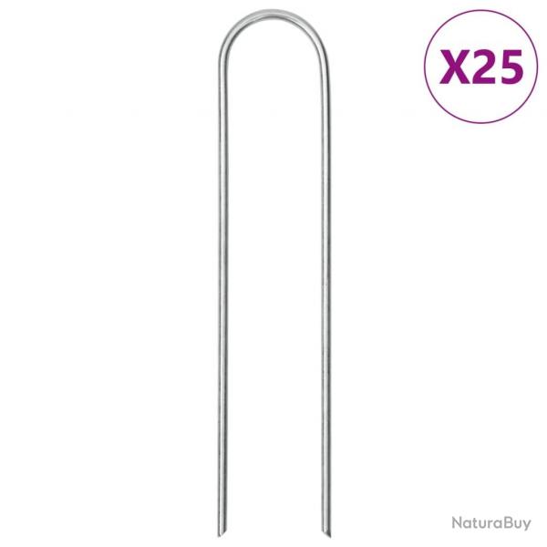 Piquets de sol en forme de U 25 pcs 15x3,5 cm acier galvanis