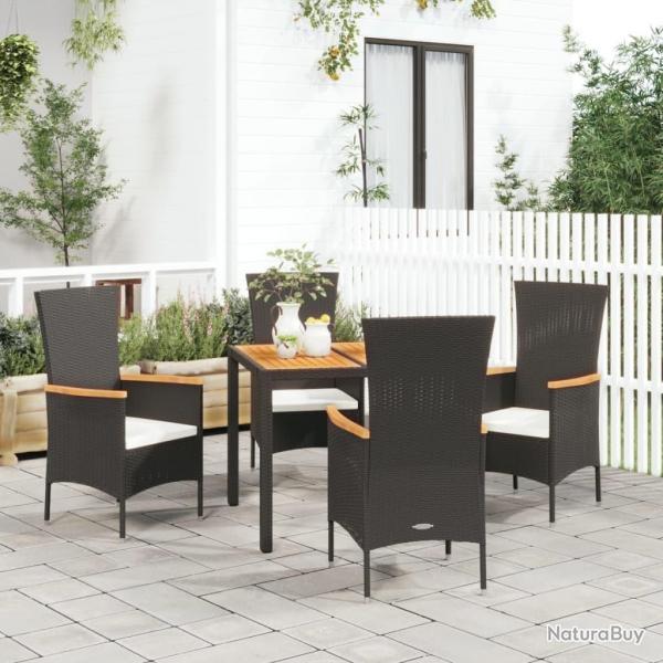 Ensemble  manger de jardin coussins 5pcs Noir Rsine tresse