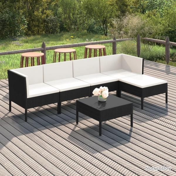 Salon de jardin 6 pcs avec coussins rsine tresse noir