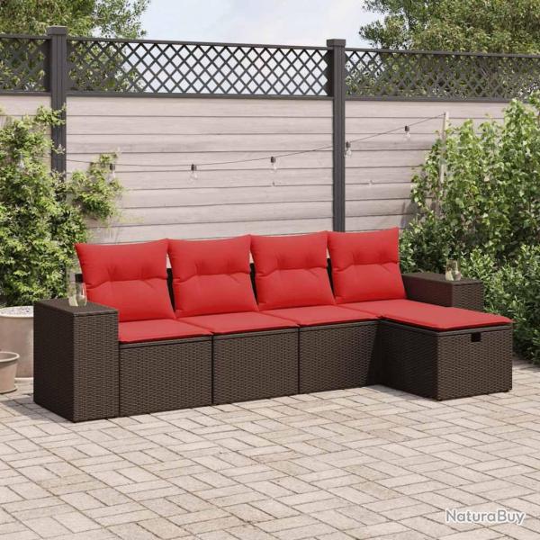 Salon de jardin avec coussins 5 pcs marron rsine tresse