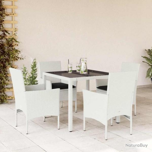 Ensemble  manger de jardin et coussins 5 pcs blanc rotin verre