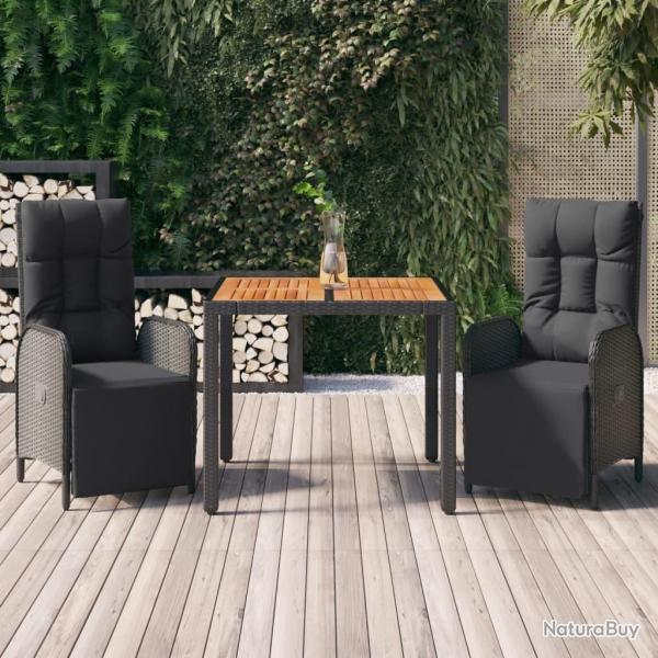 Ensemble  manger de jardin avec coussins 3 pcs Noir