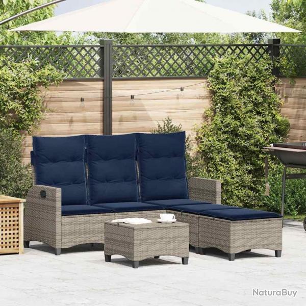 Salon de jardin 3 pcs avec coussins forme L gris rsine tresse