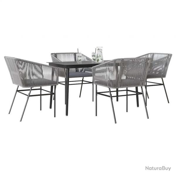 Ensemble  manger jardin coussins 5 pcs gris poly rotin verre