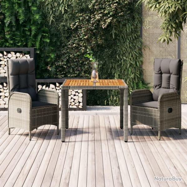 Ensemble  manger de jardin 3 pcs coussins gris rsine tresse