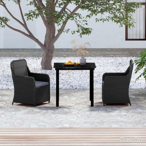 Ensemble  manger de jardin avec coussins 3 pcs noir