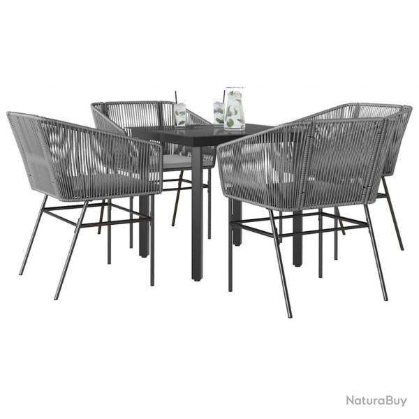 Ensemble  manger jardin coussins 5 pcs gris poly rotin verre