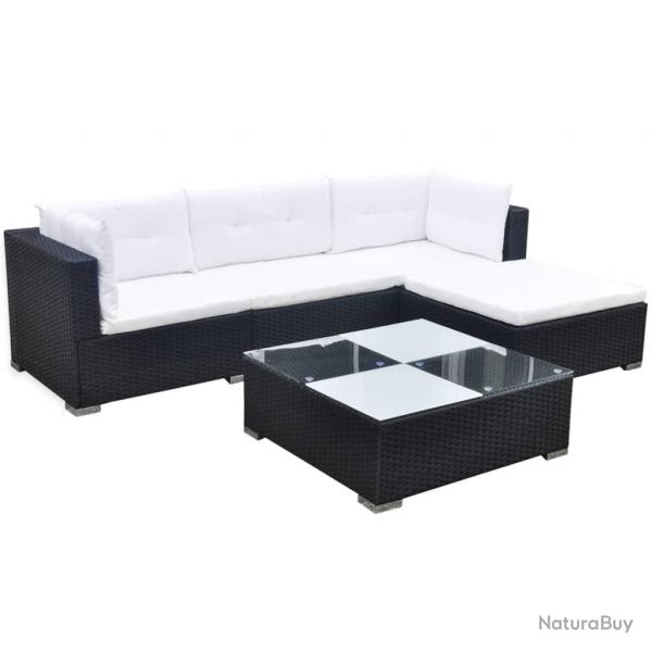 Salon de jardin 5 pcs avec coussins Rsine tresse Noir