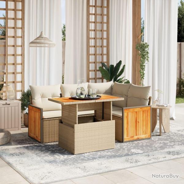 Salon de jardin avec coussins 5 pcs beige rsine tresse