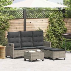 Salon de jardin 3 pcs avec coussins forme L gris résine tressée