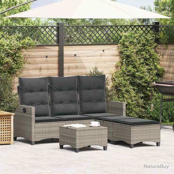 Salon de jardin 3 pcs avec coussins forme L gris rsine tresse