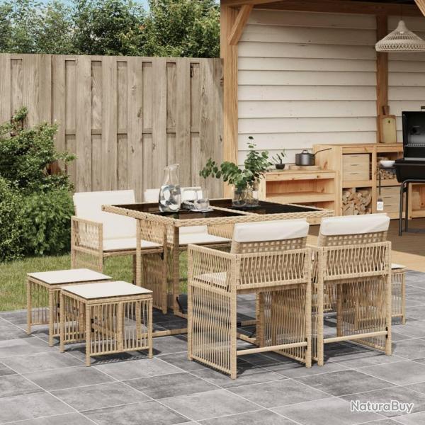 Ensemble  manger de jardin et coussins 9 pcs beige Poly rotin