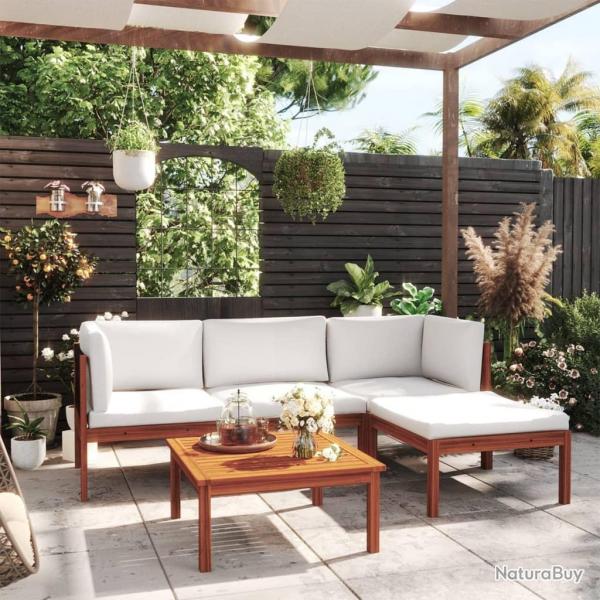 Salon de jardin 5 pcs avec coussins Crme Bois d'acacia solide