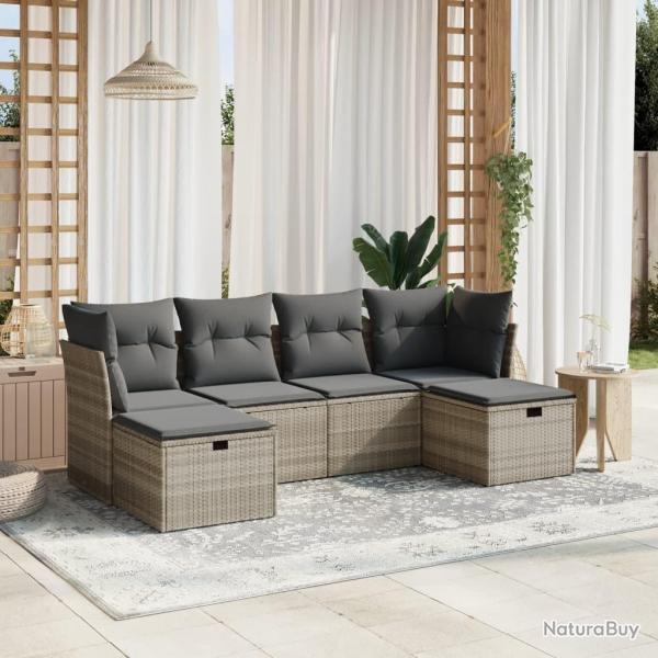 Salon de jardin 6 pcs avec coussins gris clair rsine tresse