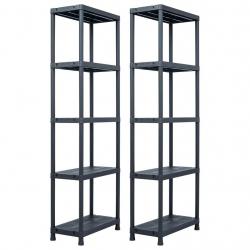 Étagères de rangement 2 pcs Noir 125 kg 60x30x180 cm Plastique