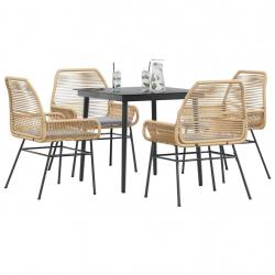 Ensemble à manger jardin coussins 5pcs marron poly rotin verre