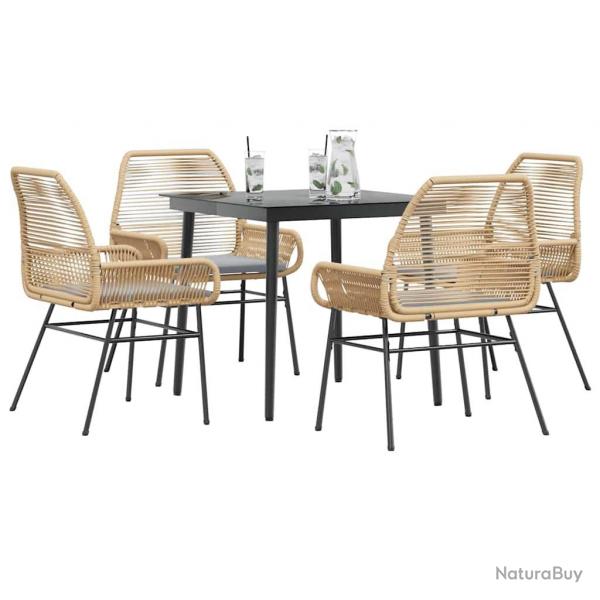 Ensemble  manger jardin coussins 5pcs marron poly rotin verre