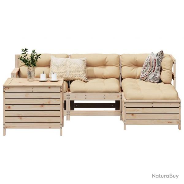 Salon de jardin 5 pcs bois de pin massif