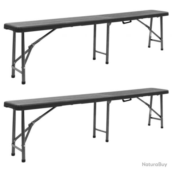 Bancs de jardin pliables lot de 2 180 cm PEHD Noir