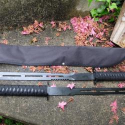 Lot de 2 Sabre Ninja Epée Lame Double Tranchant Lame Acier 3Cr13 Manche Corde Tressée Etui Nylon
