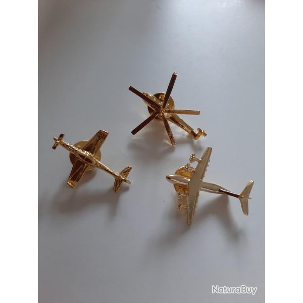 3 pins arme de l'air avions et hlicoptre en mtal. Superbe. Arme franaise.