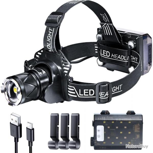 Lampe Frontale LED Puissante 90000 Lumens - XHP70, Rechargeable USB, Capteur de Mouvement, IPX7 tan