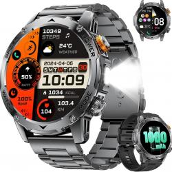 Montre Connectée Homme avec Appel Bluetooth-1000mAh Batterie,1.75" HD Grand Écran/LED Lampe,24/7 Som