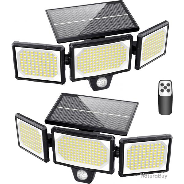 Lot de x2 Lampe Solaire Exterieur 304 LED Solaire Dtecteur Mouvement 1200LM IP65 2200mAh Eclairage