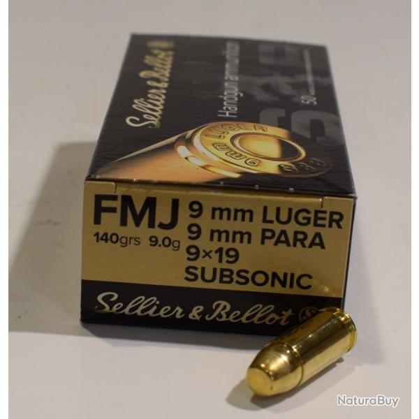 boite 50 cartouches subsonique Sellier Bellot 919 Luger FMJ 140 Grains