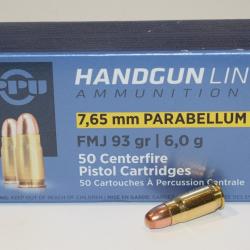 Boite 50 cartouches partizan 7,65 parabellum  93 grains FMJ