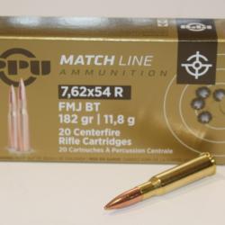 1 boite  20 cartouches Partizan  de calibre 7,62x54R match 182 grains FMJ-BT