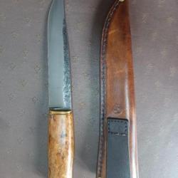 Couteau forgé par Fred Charrière acier 80CRV2 manche en superbe loupe de frêne