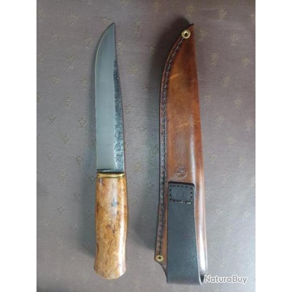 Couteau forg par Fred Charrire acier 80CRV2 manche en superbe loupe de frne