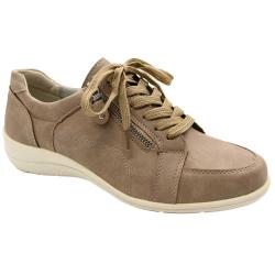 Baskets femme lacet fermeture éclair PU aspect cuir taupe