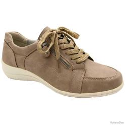 Baskets femme lacet fermeture éclair PU aspect cuir taupe