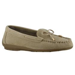 Chaussures bateau facile à enfiler femme cuir beige