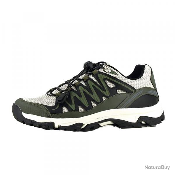 Baskets mixtes en textile et PU kaki noir beige