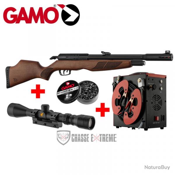 Pack GAMO Riser Punisher 40J Cal 5,5 mm+ Lunette 3-9x40 WR+ Compresseur PCP+ 250 Plombs Pro Magnum P