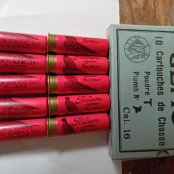 Boîte de 10 très belles cartouches anciennes cal 16 douilles cartons