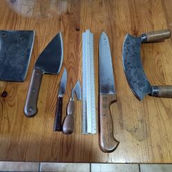 Lot couteaux hachoire feuilles de boucher ancien