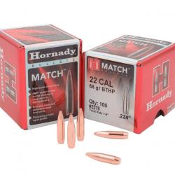 Ogives HORNADY BTHP MATCH cal .22 (.224) - 68grs - 2278 - Boite de 100 unités