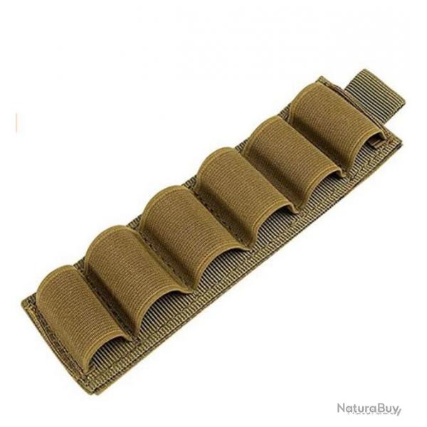 CARTOUCHIRE VELCRO 6 MUNITIONS CALIBRE 12 - KAKI - LIVRAISON GRATUITE